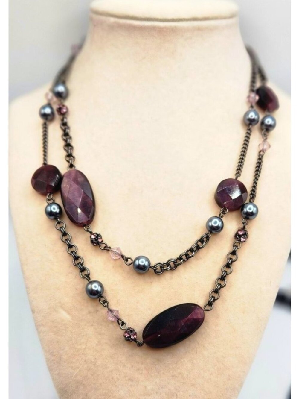 Deep Royal Purple Floating Beads On Chain, Chain Layered Necklace